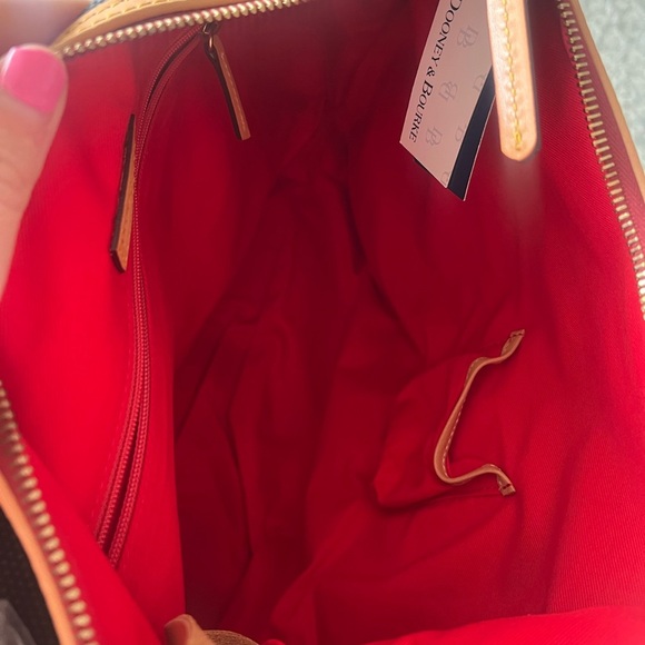 NWT Dooney and Bourke Florentine Vacchetta 2 pocket Canvas Bag, Black and Tan - Picture 11 of 11